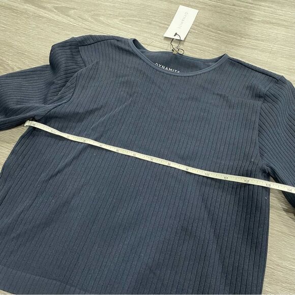 Dynamite Ribbed Crop Long Sleeve Navy Blue Medium NWT - Picture 5 of 6